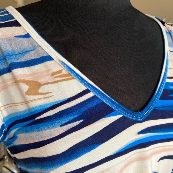 NWT: WHBM Striped Blue and White V-Neck Dress with tie belt and flutter sleeves - Picture 3 of 16